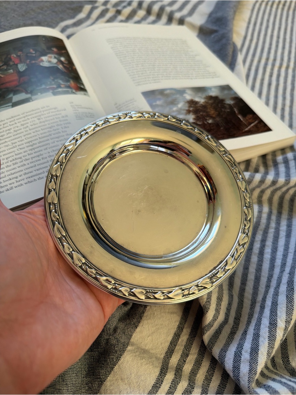 Decorative Silver Plated Trinket Dish with Leaf Border